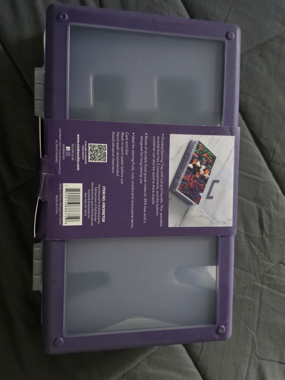 CWC 3-Compartment Halloween Snack Box - Purple/Translucent Says EEK For Hallowee - Picture 2 of 3